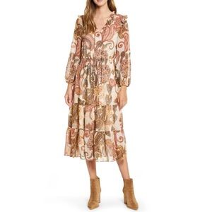 Julia Jordan tiered chiffon paisley dress in ivory